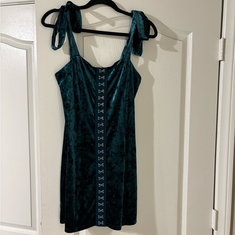 Forever 21 Teal Velvet Mini Dress with Bow Straps